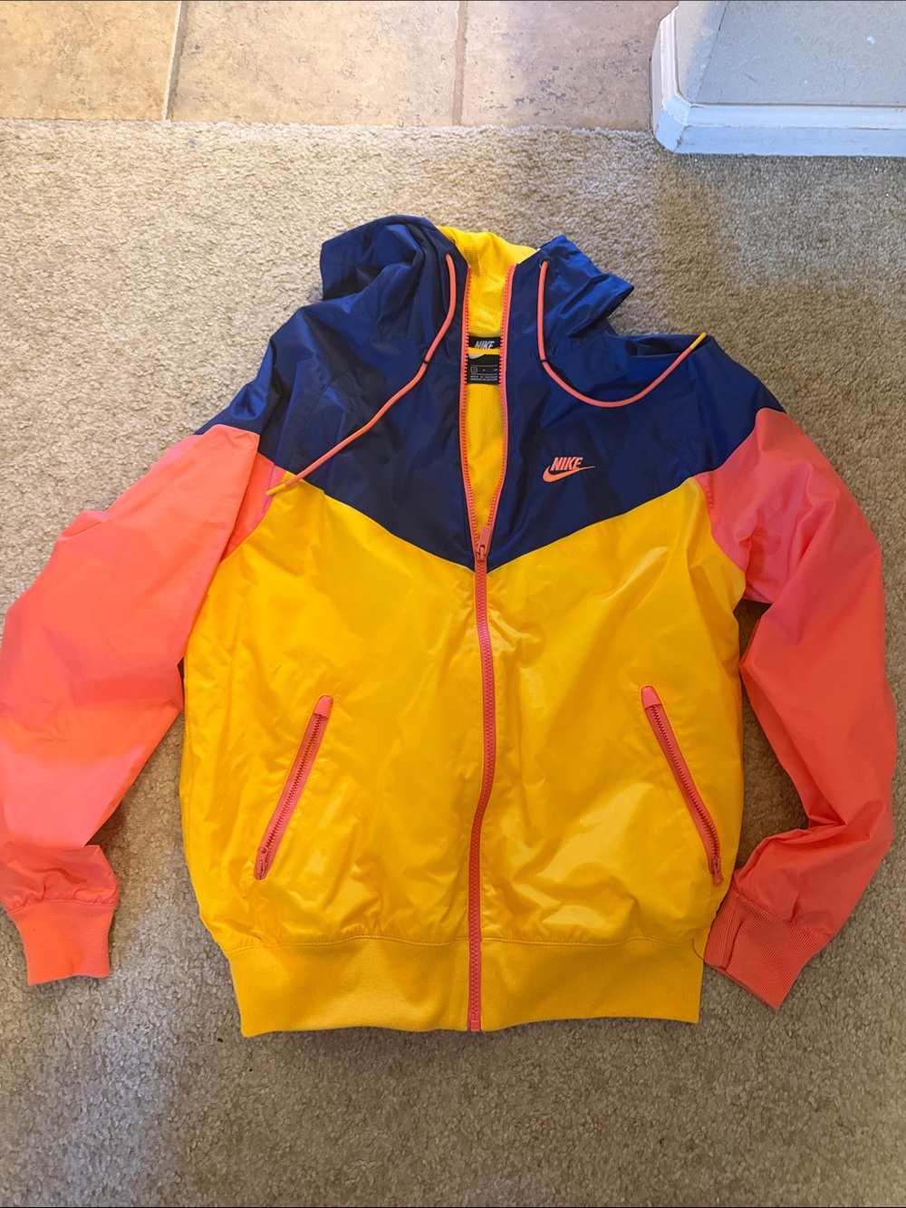 Nike Womens Blue, Yellow & Coral Hooded Windbreaker